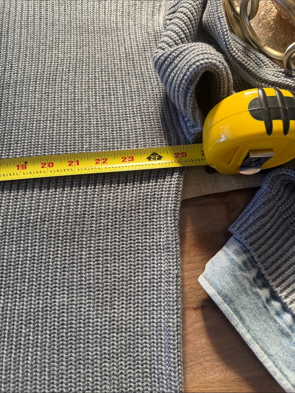 Vintage Havana Gray Ribbed Crewneck Sweater with Denim Collar & Cuffs Size L NWT - Picture 9 of 12